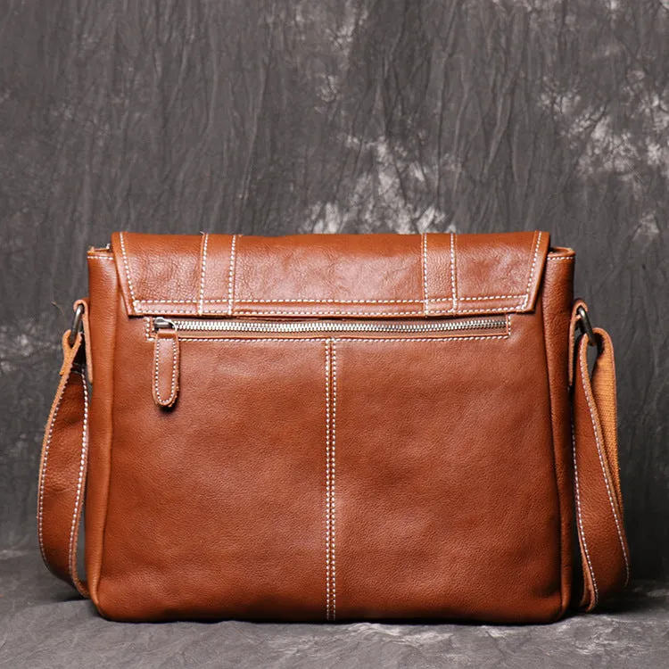 Full Grain Leather Messenger Bag Mens Leather Shoulder Bag Handmade Leather Crossbody Bag