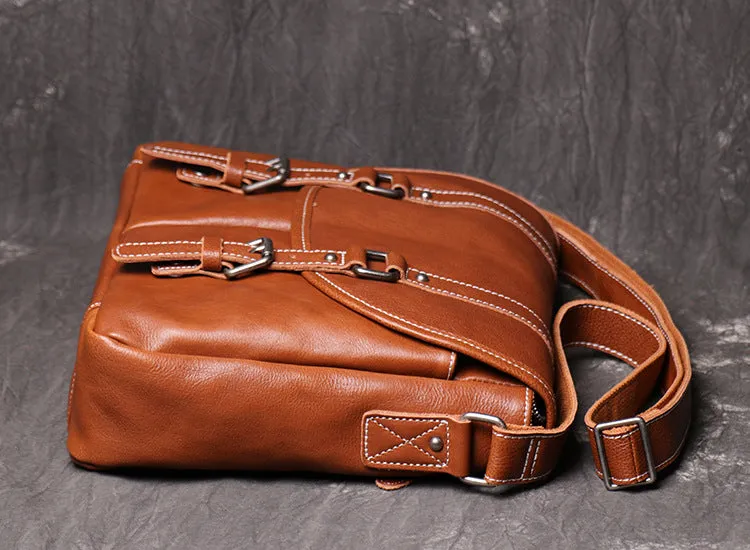 Full Grain Leather Messenger Bag Mens Leather Shoulder Bag Handmade Leather Crossbody Bag