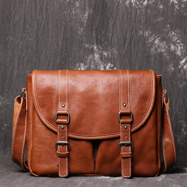 Full Grain Leather Messenger Bag Mens Leather Shoulder Bag Handmade Leather Crossbody Bag