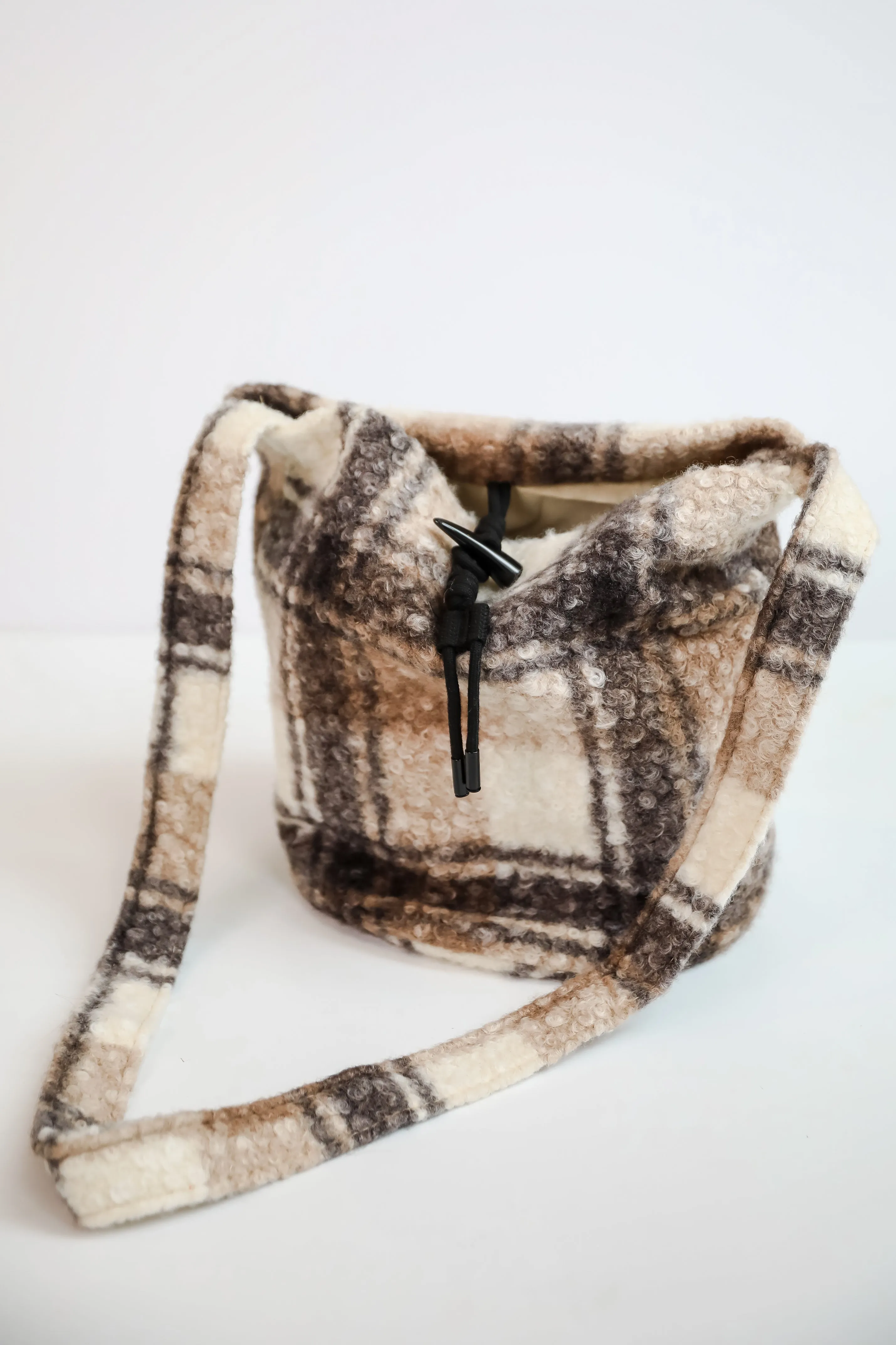 Fuzzy Feelings Black Plaid Teddy Crossbody Bag