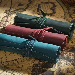 Genuine Leather Rollup Pen Roll Pencil Roll Pencil Bag Pen Large Storage Pouch Organizer Case School Pencil Roll Office Vintage Retro St