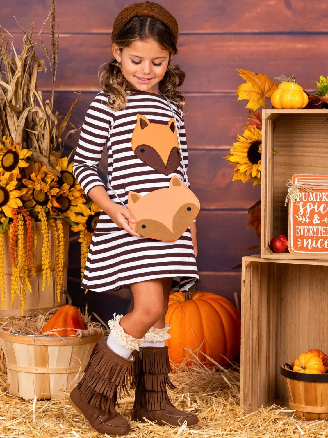 Girls Fox Pocket Dress with Purse