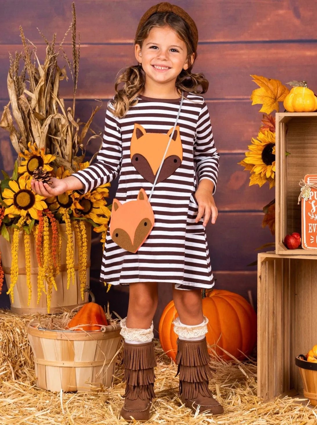 Girls Fox Pocket Dress with Purse