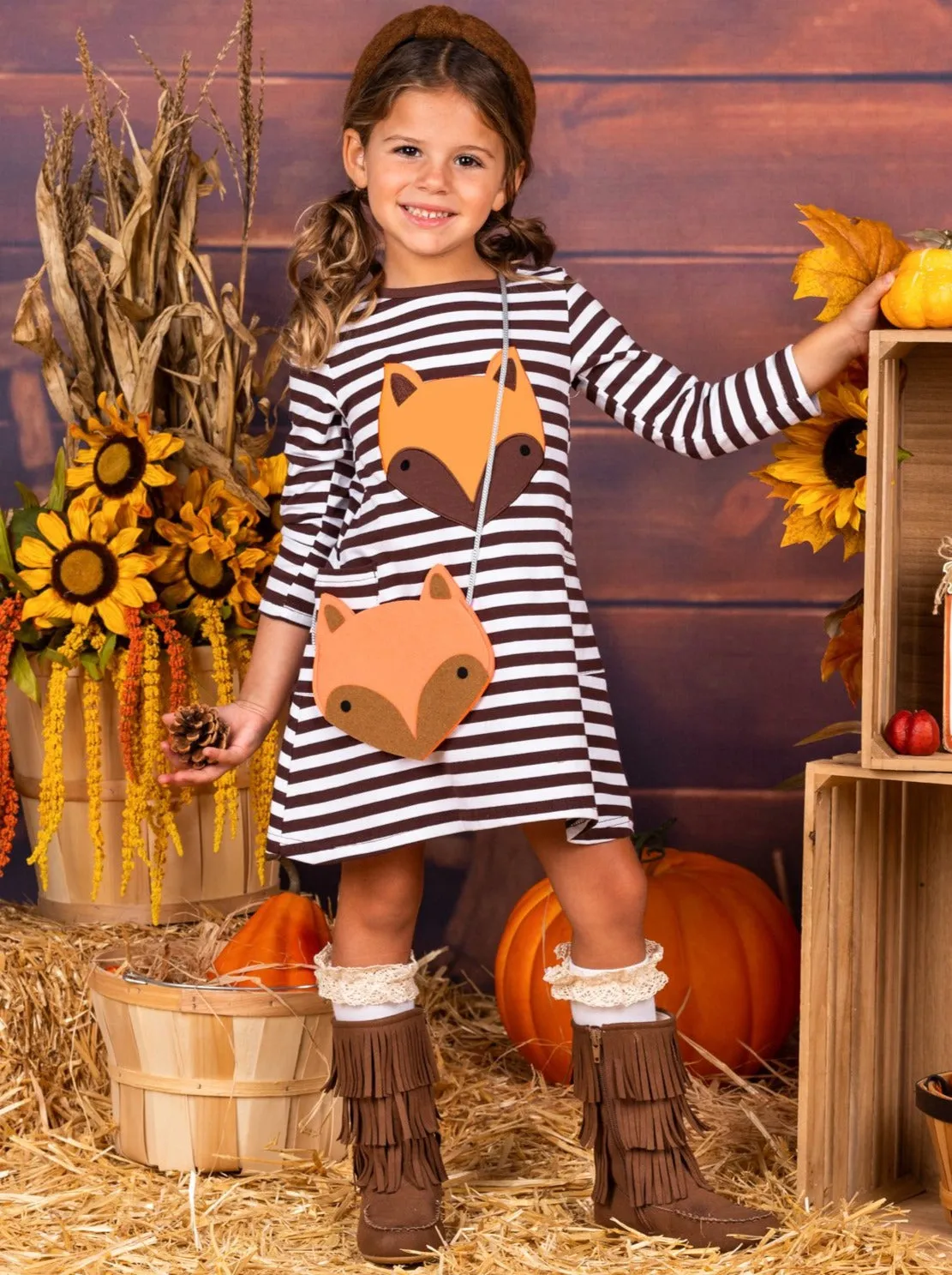 Girls Fox Pocket Dress with Purse