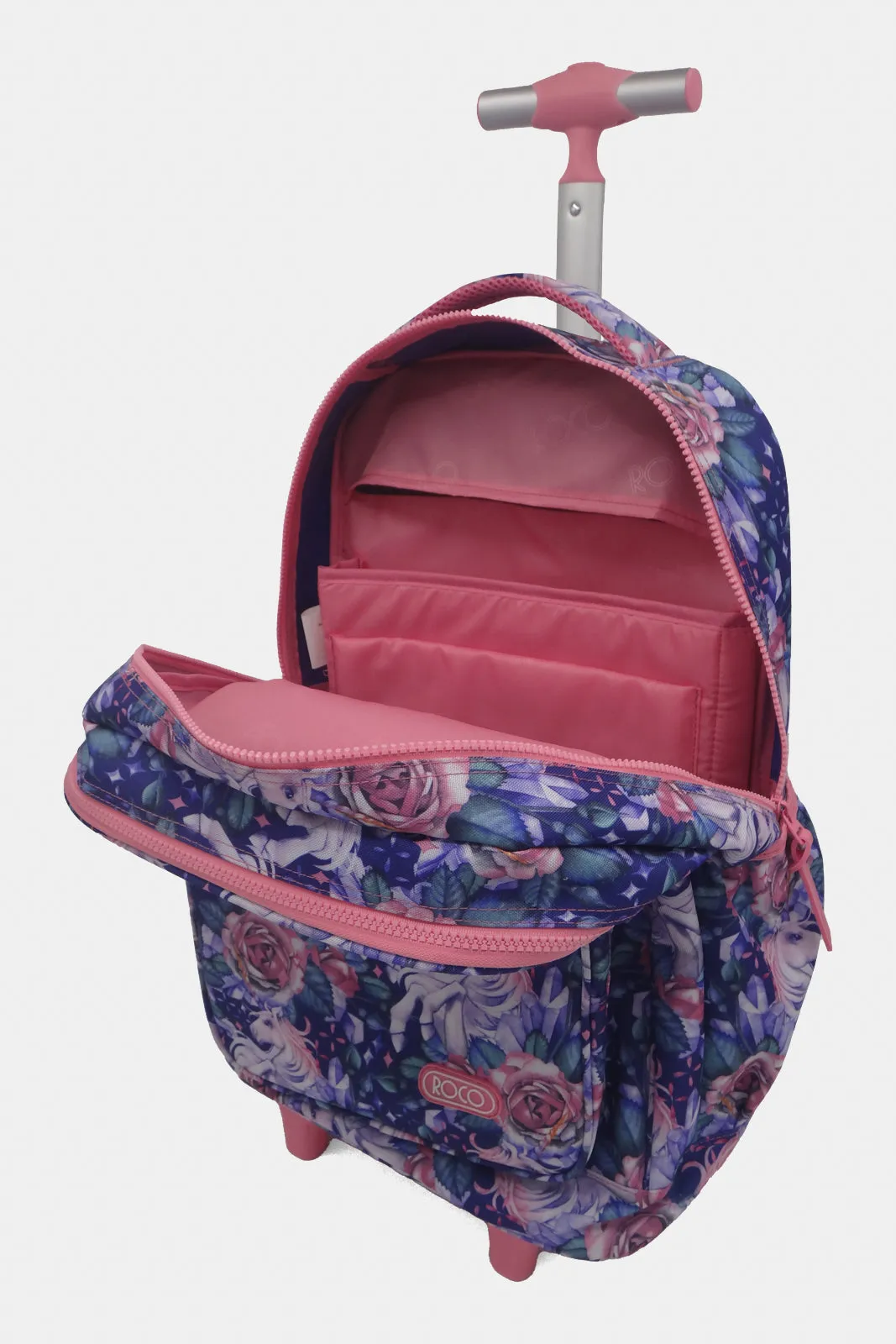 Girls Pink And Blue Roco Trolley Bag (18 Inch)