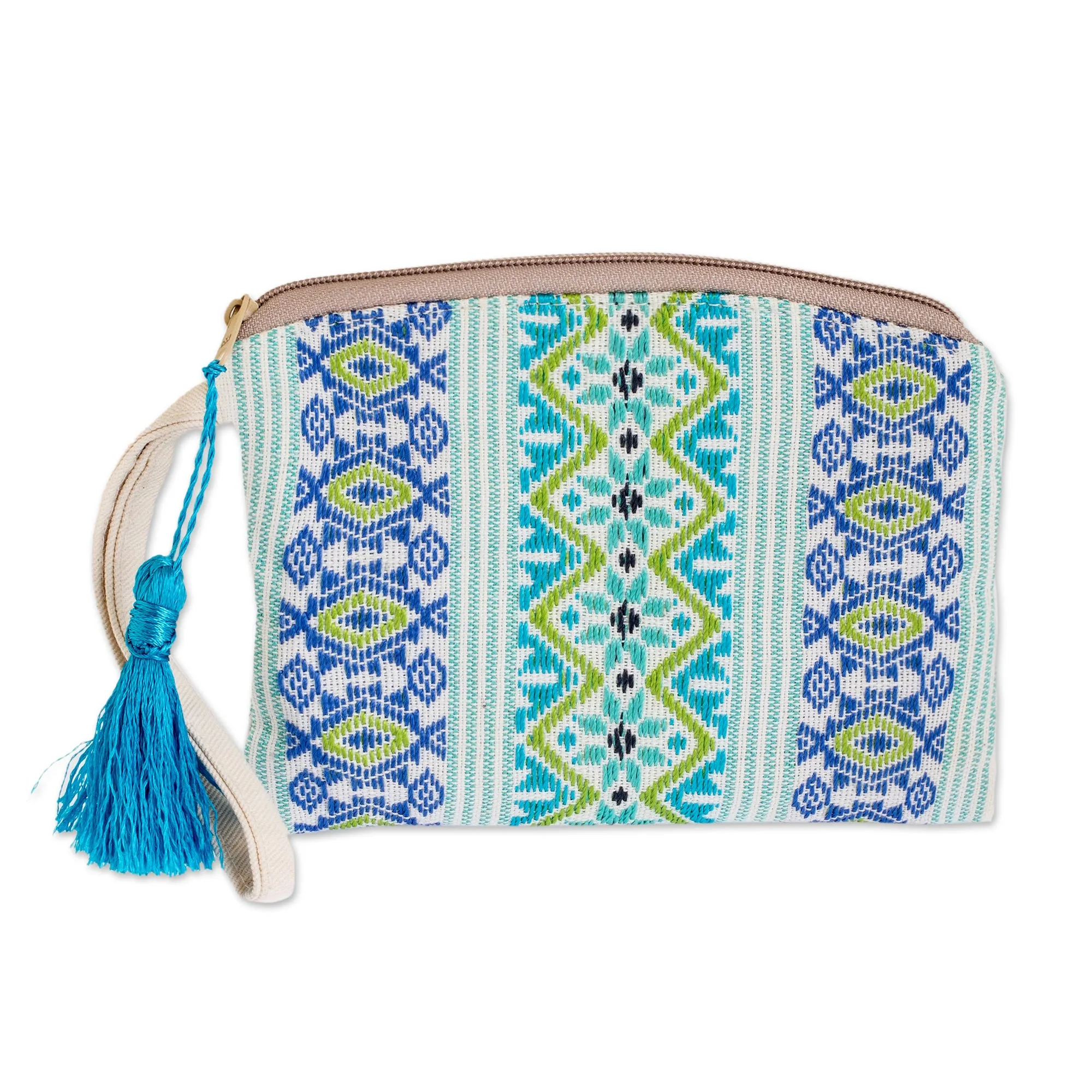 Handwoven Blue and Turquoise Cotton Cosmetic Case - Colors of Spring | NOVICA