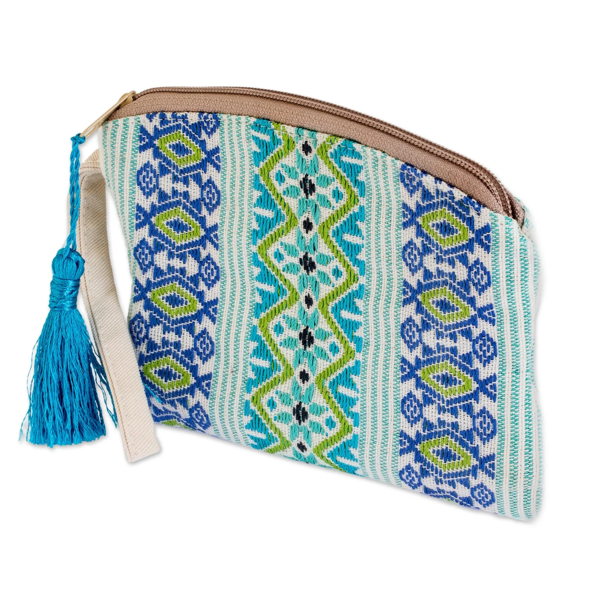 Handwoven Blue and Turquoise Cotton Cosmetic Case - Colors of Spring | NOVICA