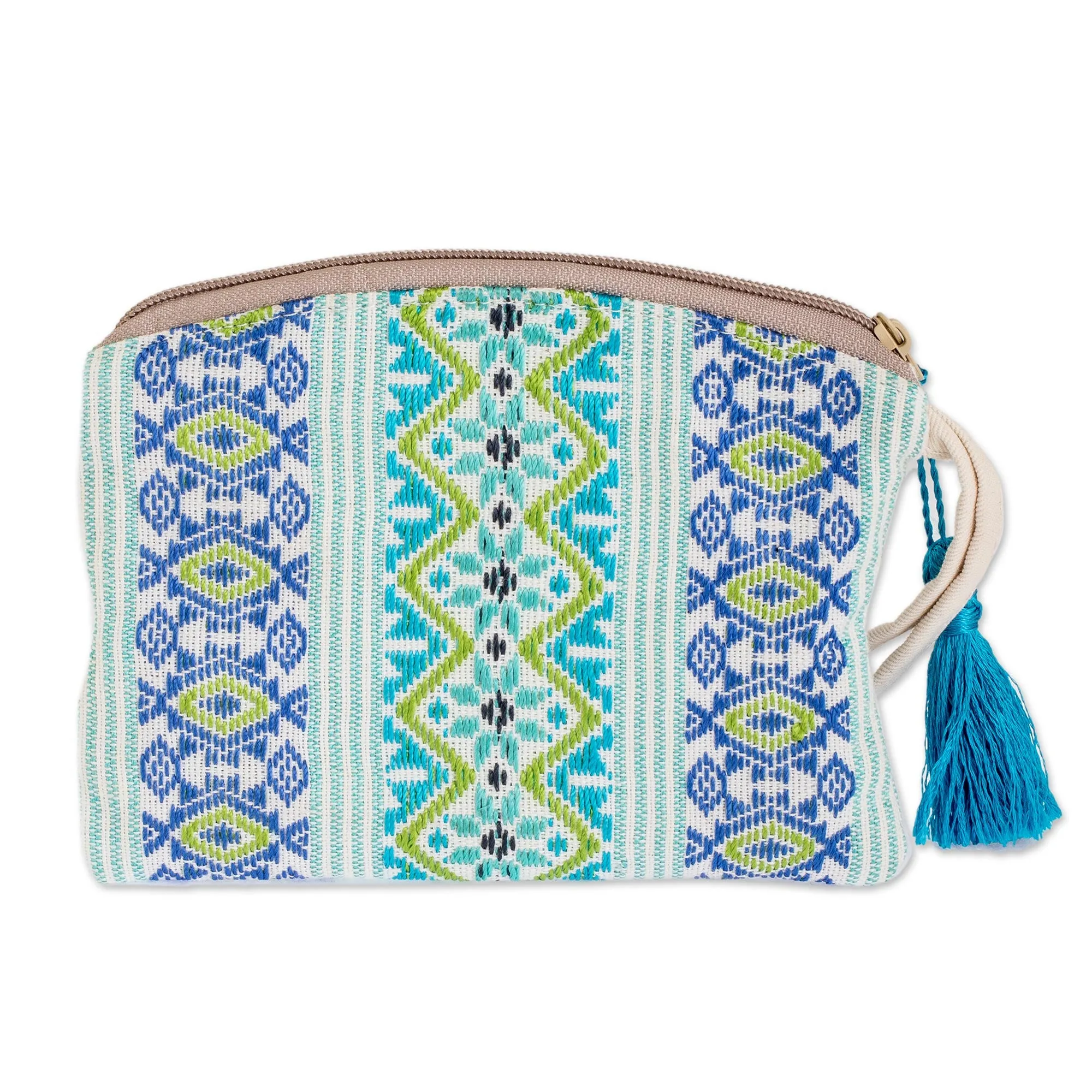 Handwoven Blue and Turquoise Cotton Cosmetic Case - Colors of Spring | NOVICA