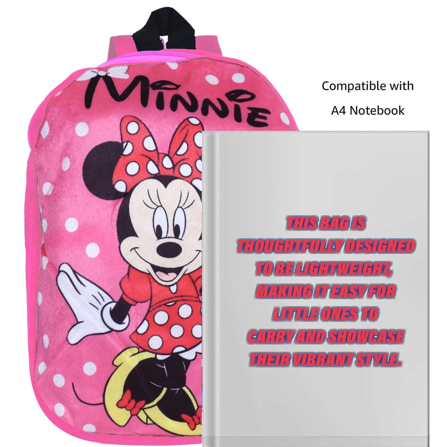 Heart Home Disney Minnie School Bag | Velvet Kids School Bags | Student Bookbag | School Bag for Girls & Boys | School Backpack for Kids | 2 Compartments | Pink