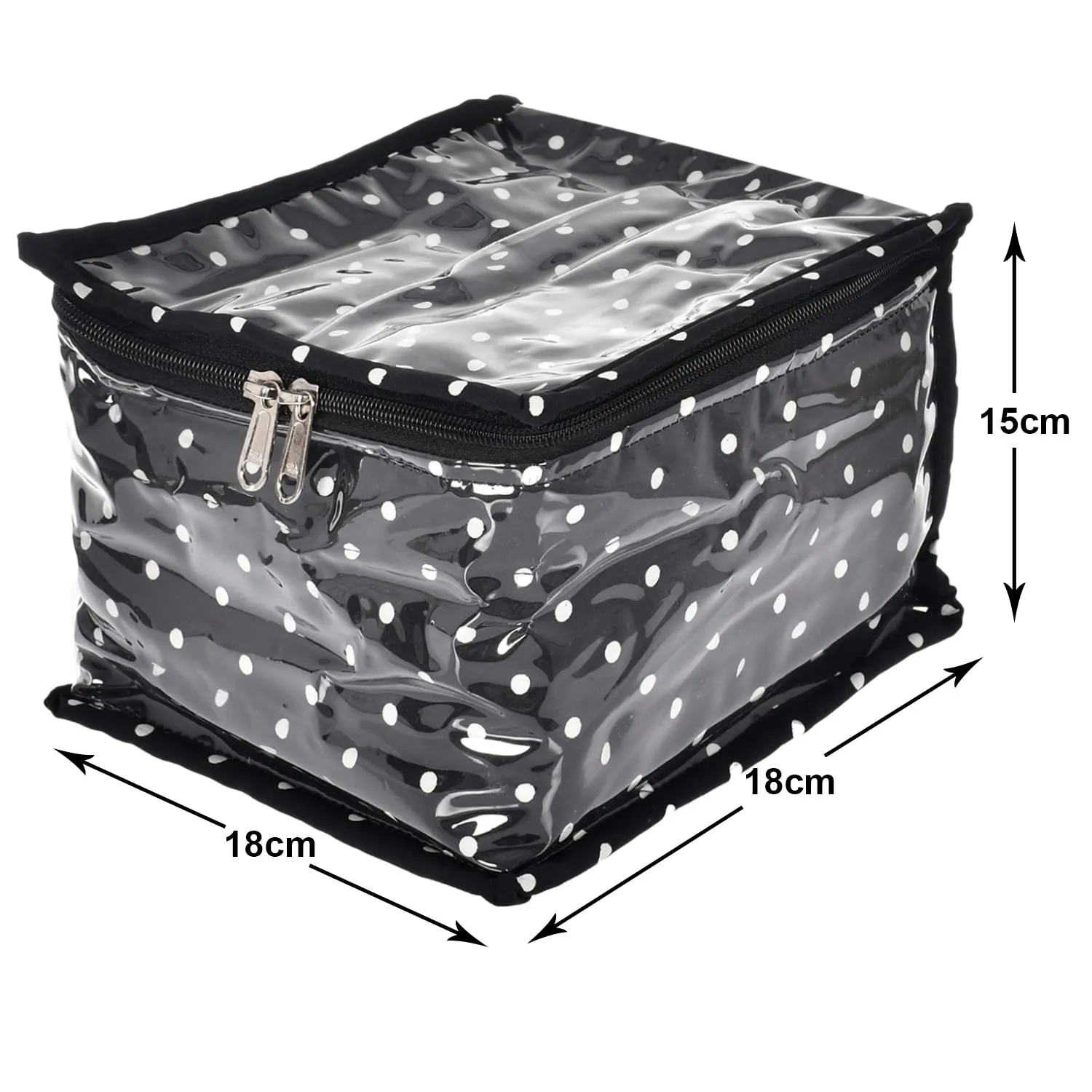 Heart Home Dot Printed Laminated PVC Jewellery Organiser/Storage Bag for Necklace: Earrings: Rings: Bracelet With 10 Transparent Rectangle Pouches- Pack of 2 (Black) -45HH027