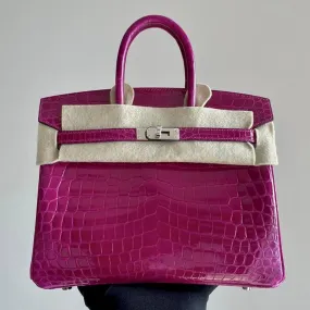 Hermès Birkin 25 Rose Pourpre Crocodile Niloticus Lisse Palladium Hardware PHW