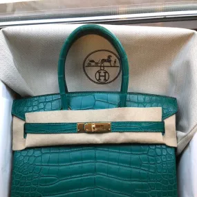 Hermès Birkin 30 Malachite Alligator Mississippi Matte Gold Hardware GHW