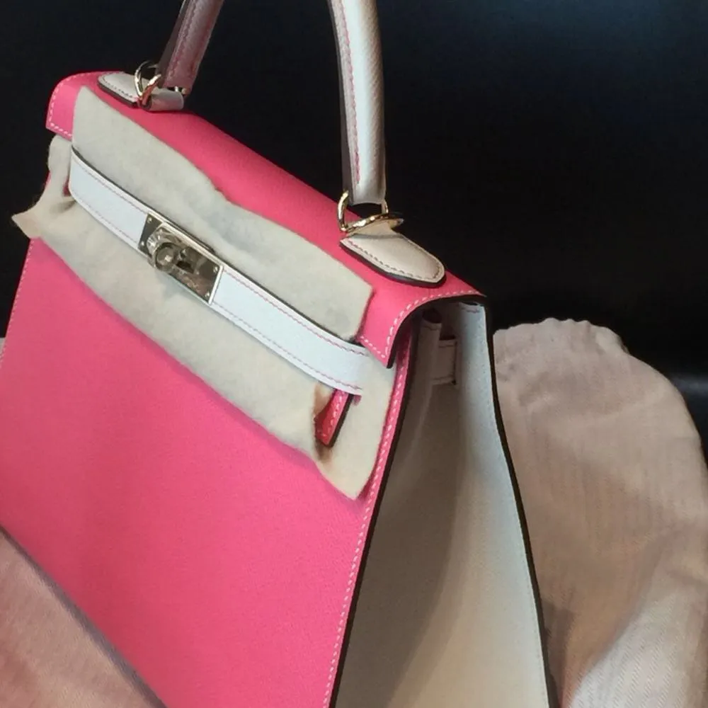 Hermès Kelly HSS 28 Rose Azalee/Craie Sellier Epsom Permabrass Hardware PER