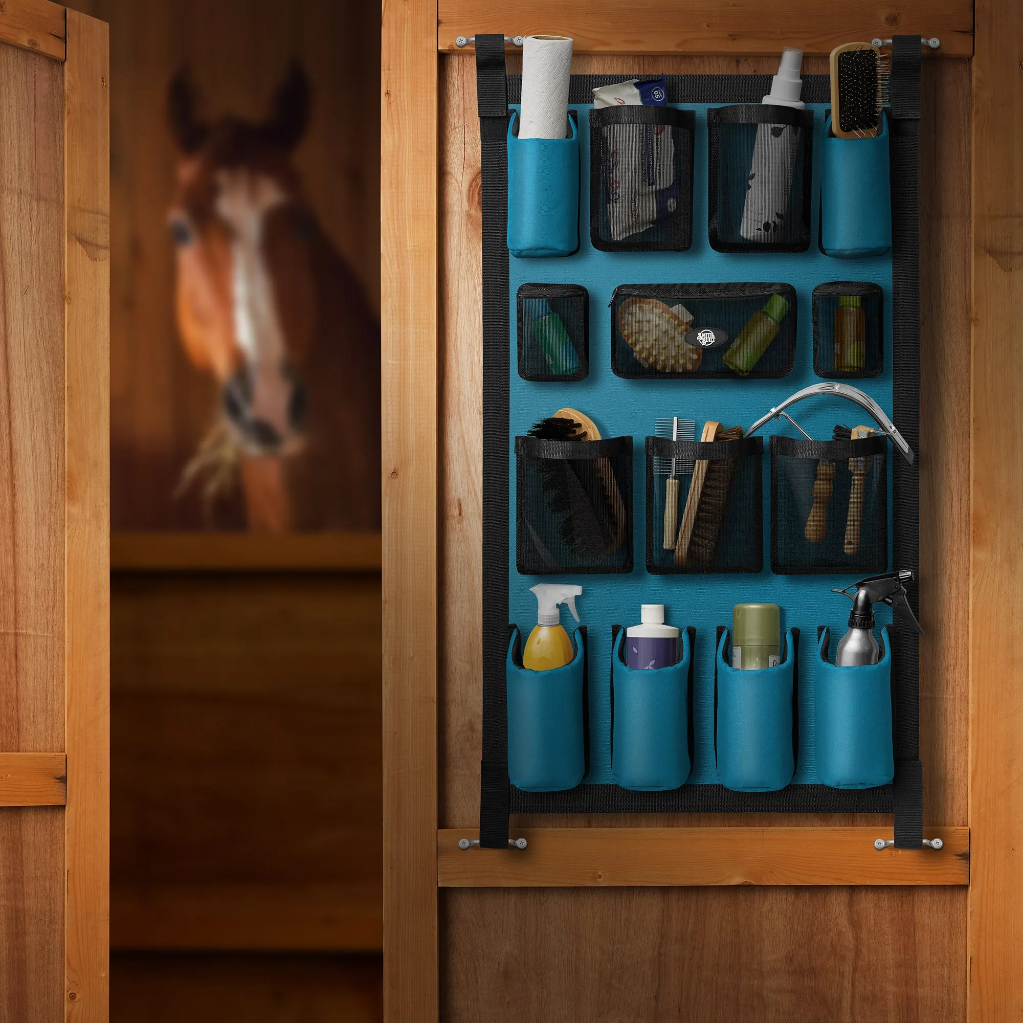 Horse Trailer Grooming Bag, Long Hanging Equine Door Caddy Organizer