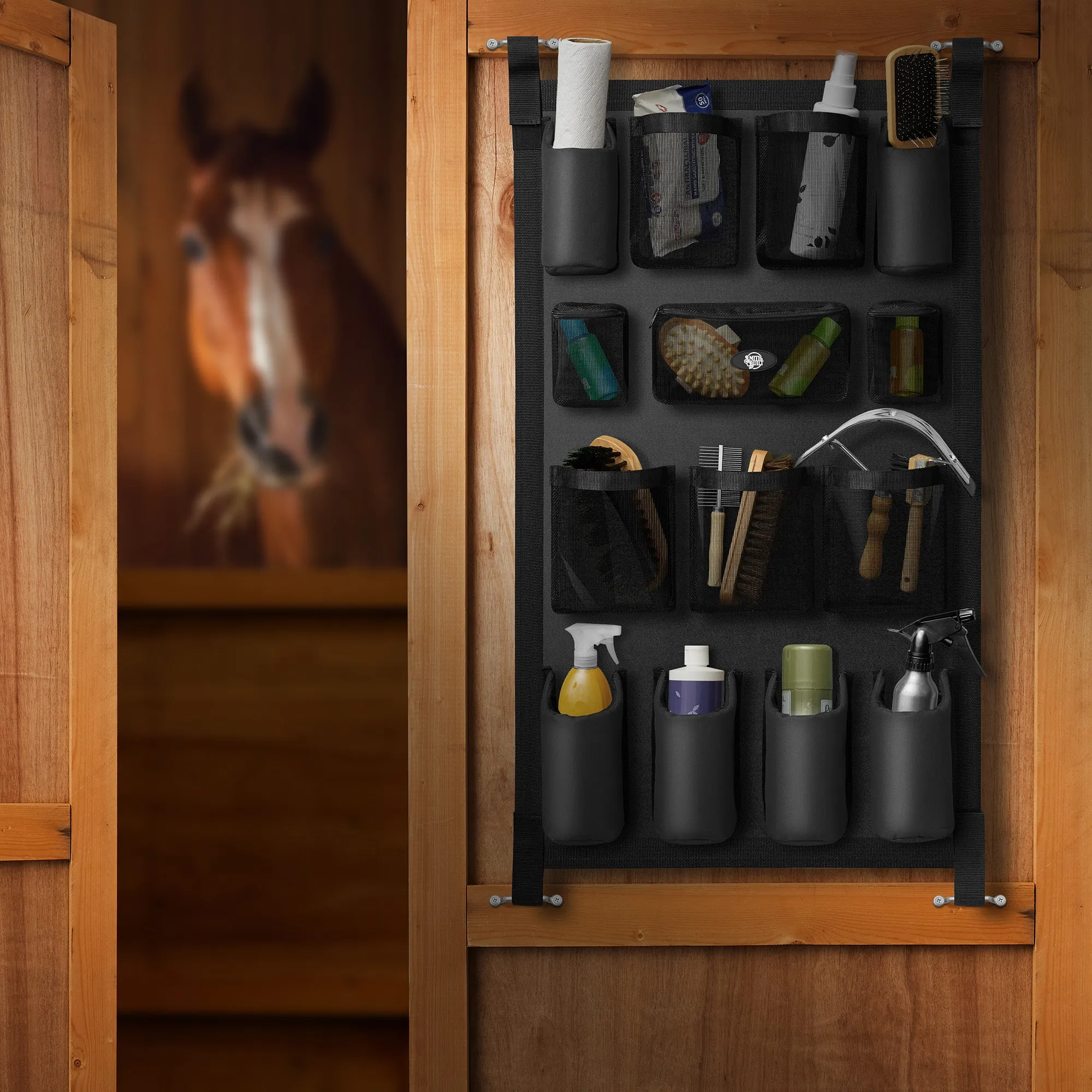 Horse Trailer Grooming Bag, Long Hanging Equine Door Caddy Organizer