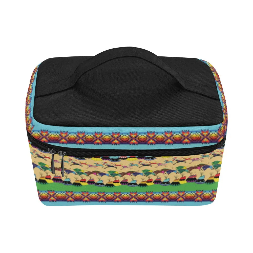 Horses and Buffalo Ledger Torquoise Cosmetic Bag/Large