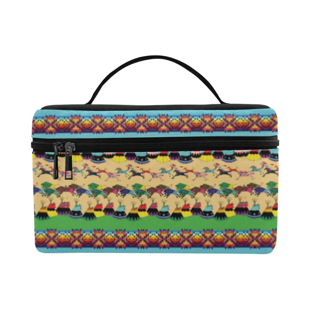 Horses and Buffalo Ledger Torquoise Cosmetic Bag/Large