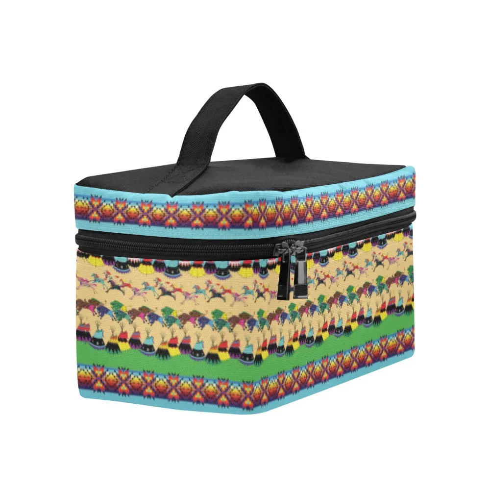 Horses and Buffalo Ledger Torquoise Cosmetic Bag/Large