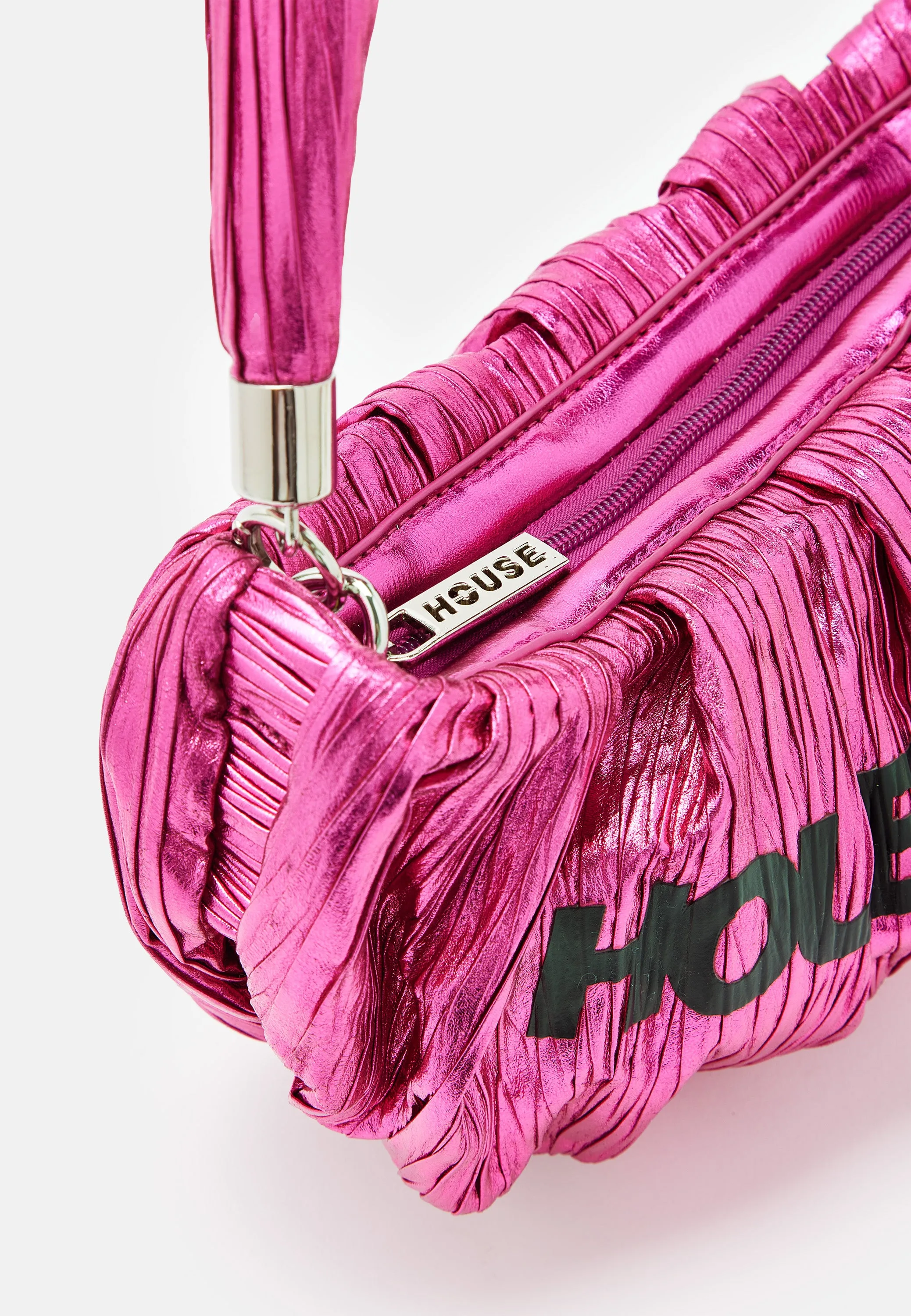 House Of Holland Crinkle Shoulder And Crossbody Bag Fuschia Pink