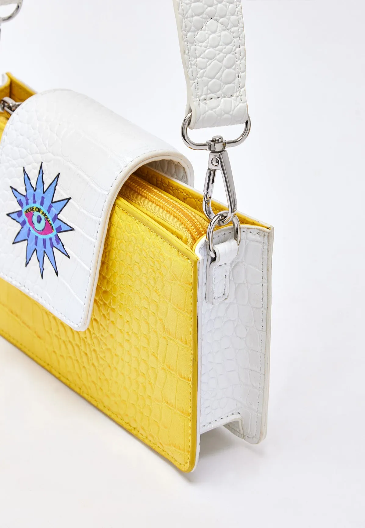 House Of Holland Small Crossbody Bag In Yellow And White With Printed Logo