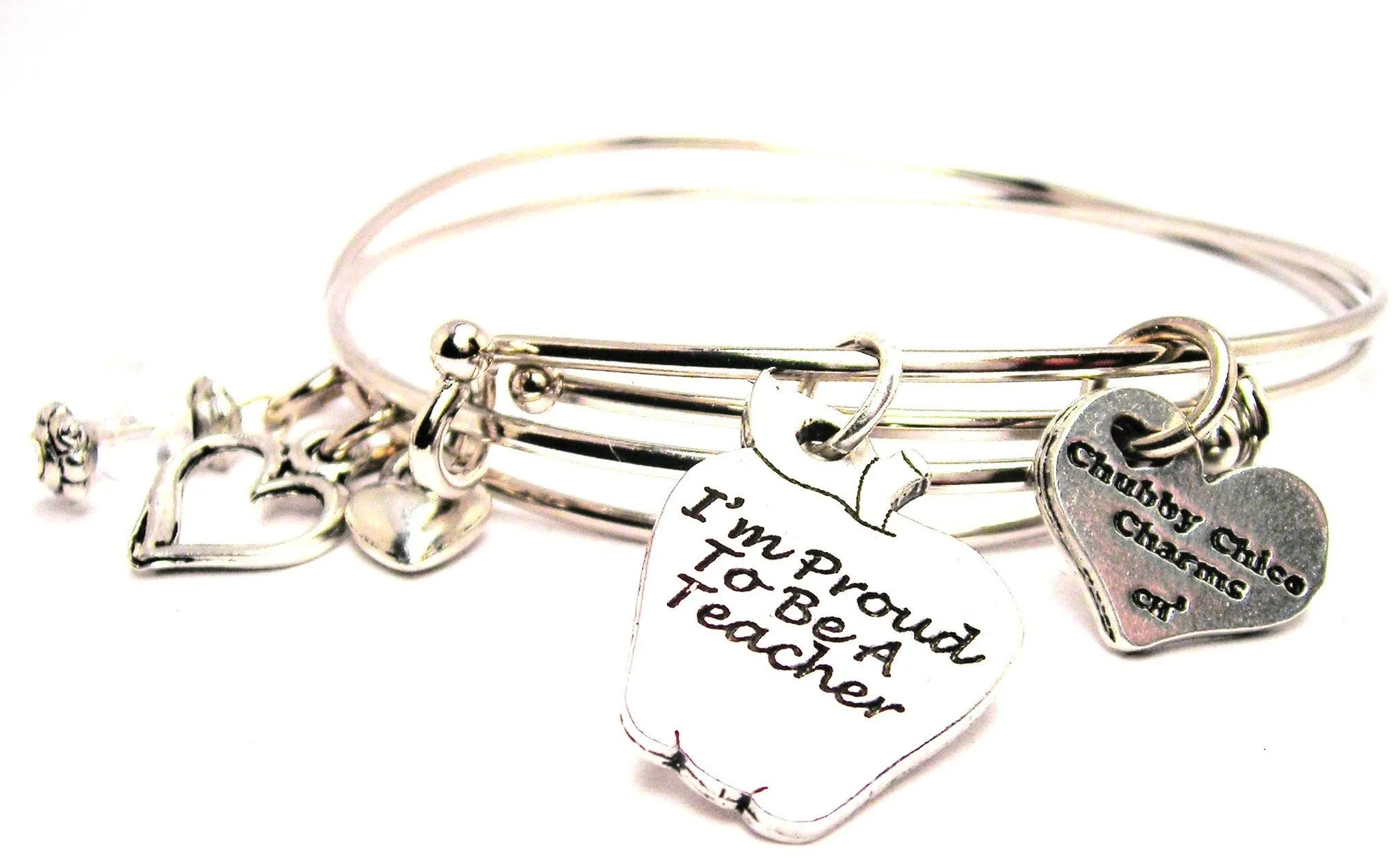 I'm Proud To Be A Teacher Apple Expandable Bangle Bracelet Set