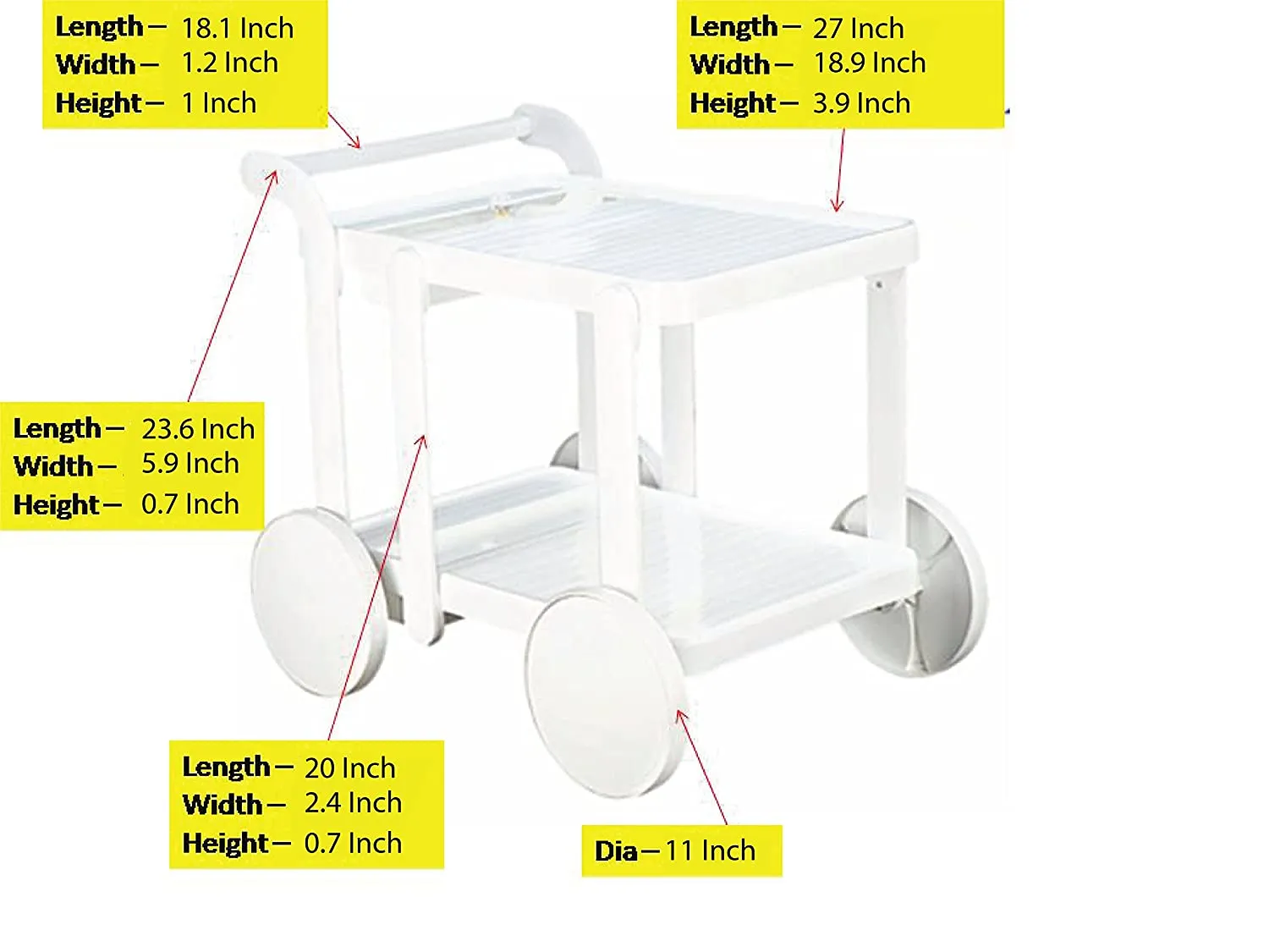 Italica Food Serving Trolley (Glossy Finish, White)