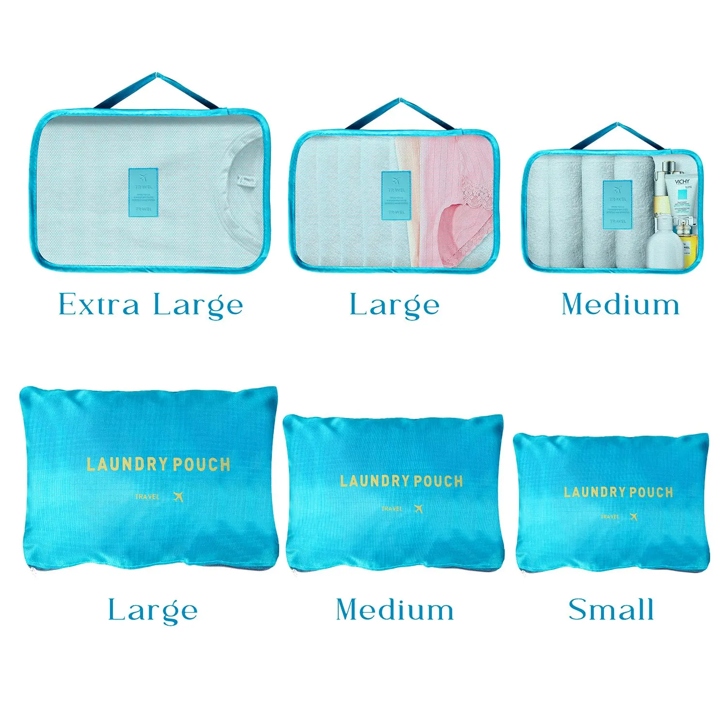 Kuber Industries 30 Pcs Travel Luggage Bag | Toiletry Bag for Jewellery-Watches-Bracelets | Multi-Purpose Storage Bag with Handle | Travel Utility Storage Pouches | LYN16-BLE | Blue| Pack of 5