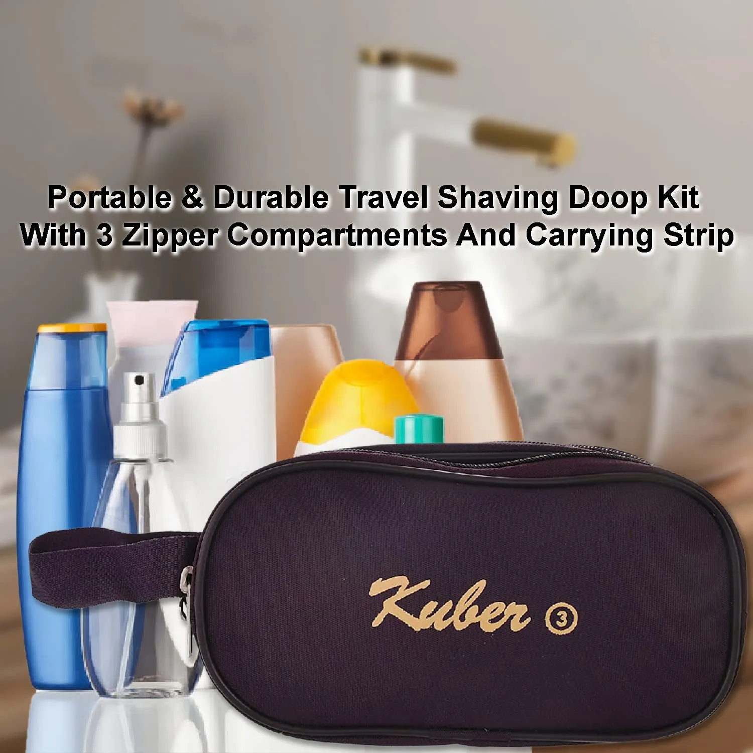 Kuber Industries Canvas Toiletry Organizer|Portable & Durable Travel Shaving Doop Kit with 3 Zipper ComparMants and Carrying Strip (Maroon)