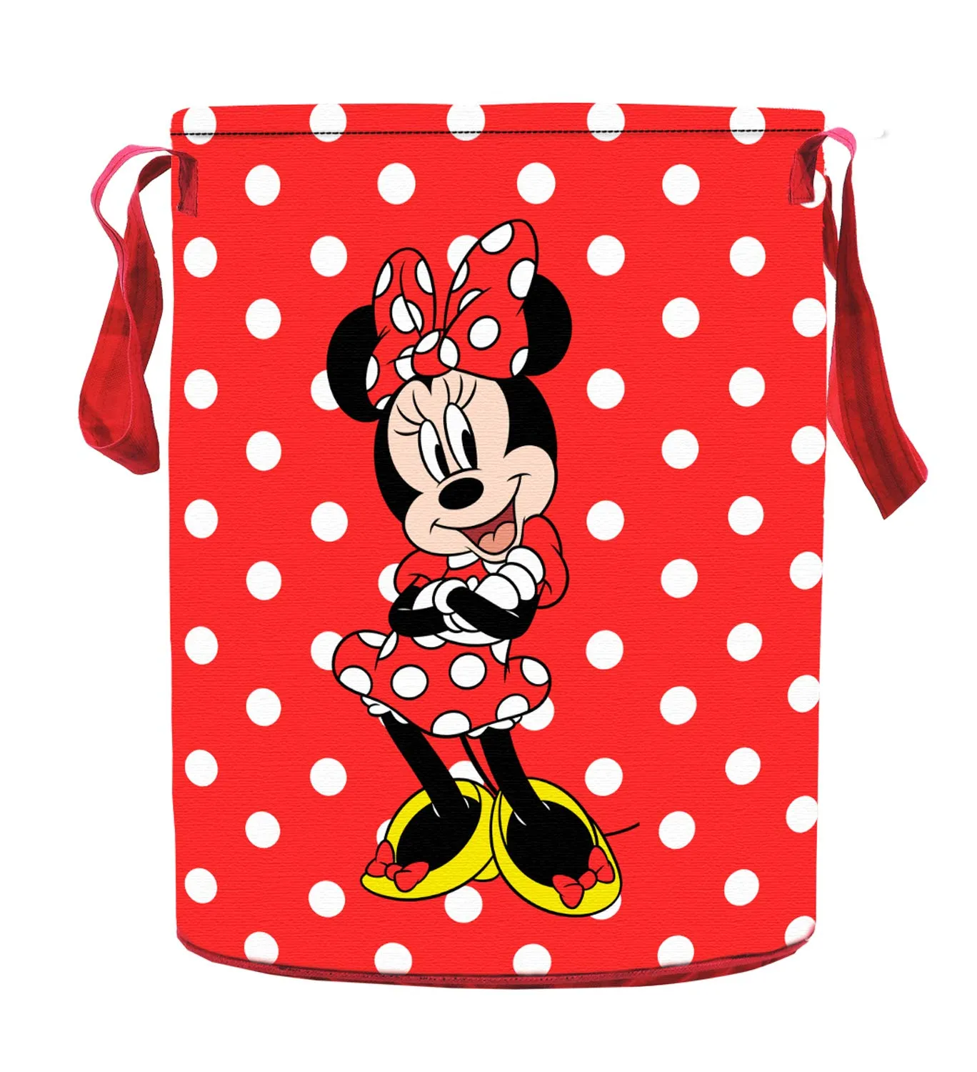 Kuber Industries Disney Minnie Print Round Non Woven Fabric Foldable Laundry Organiser with Handles,45 LTR (Red)-KUBMART11632