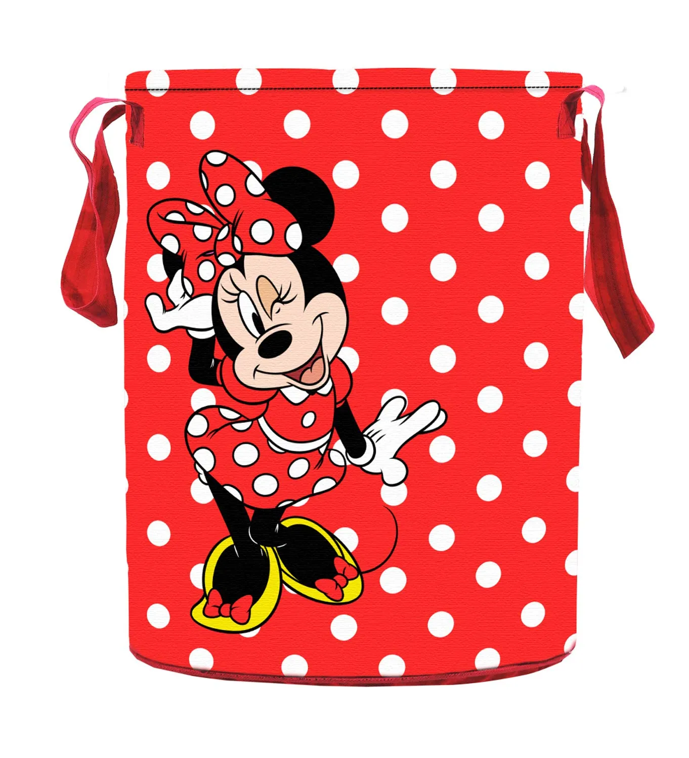 Kuber Industries Disney Minnie Print Round Non Woven Fabric Foldable Laundry Organiser with Handles,45 LTR (Red)-KUBMART11632