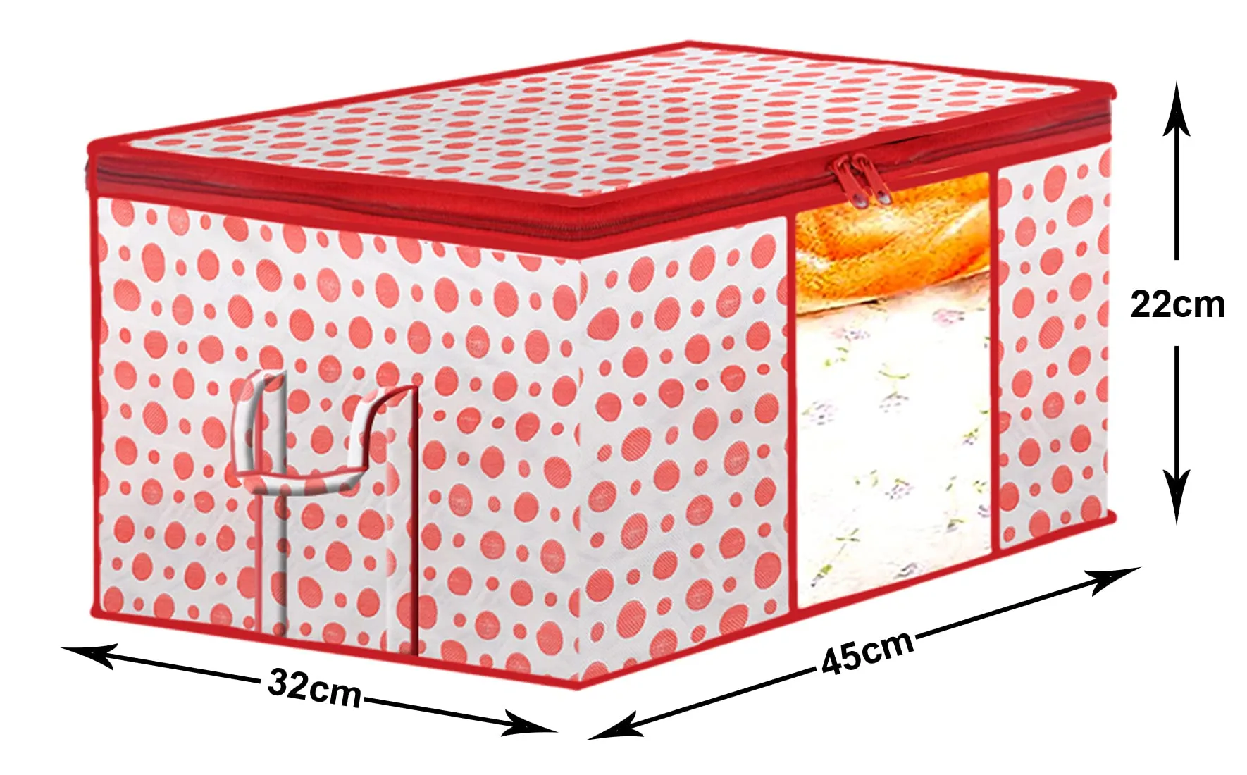 Kuber Industries Dot Printed Multiuses Non Woven Underbed/Storage Bag/Organizer With Transparent Window & Handle (Pink)-46KM0589