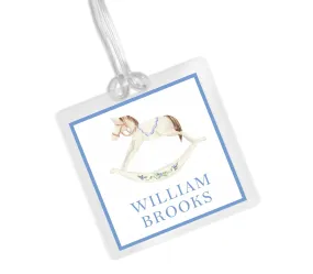 Laminated Bag Tag - Blue Rocking Horse