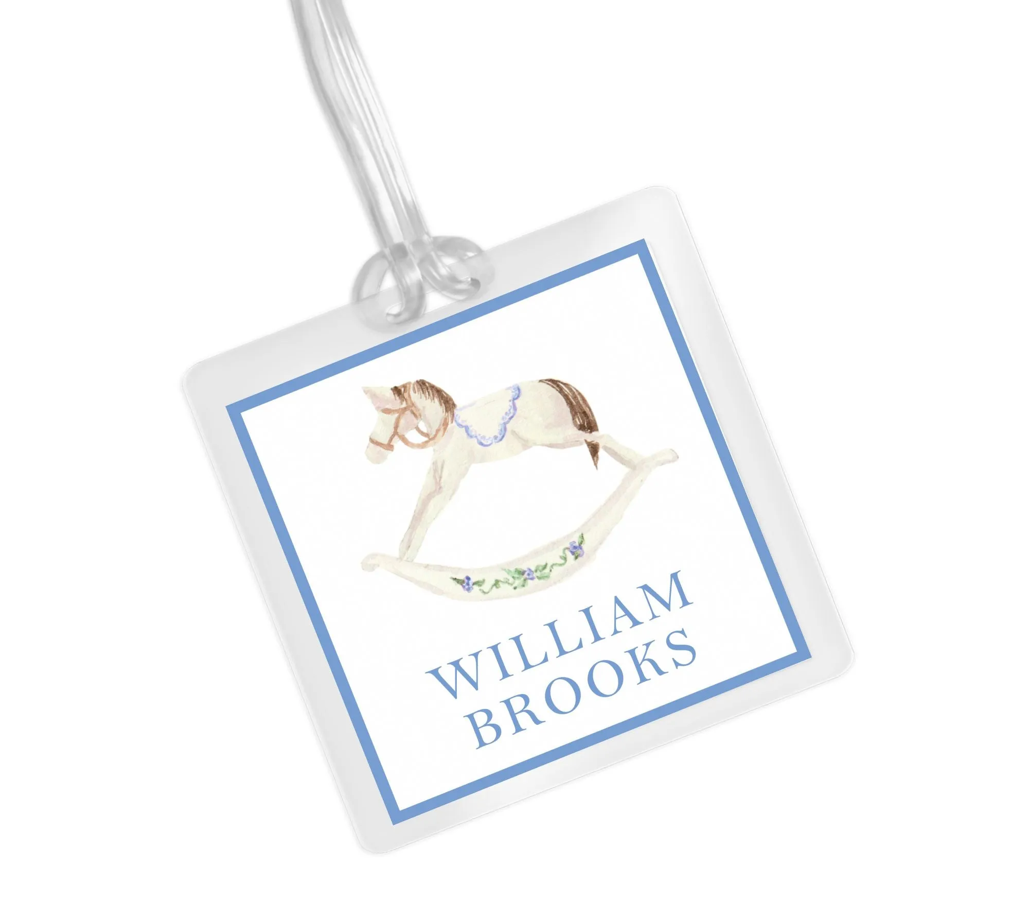 Laminated Bag Tag - Blue Rocking Horse