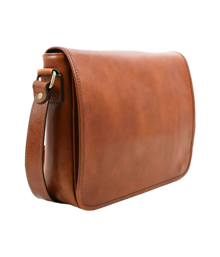 Leather Messenger Bag - Cognac