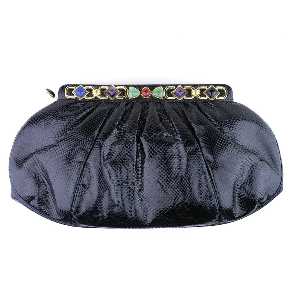 Leiber Reptile Clutch with Semi-Precious Stone Frame Rental Physical