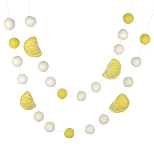 Lemonade Stand Felt Ball Garland- Yellow & White