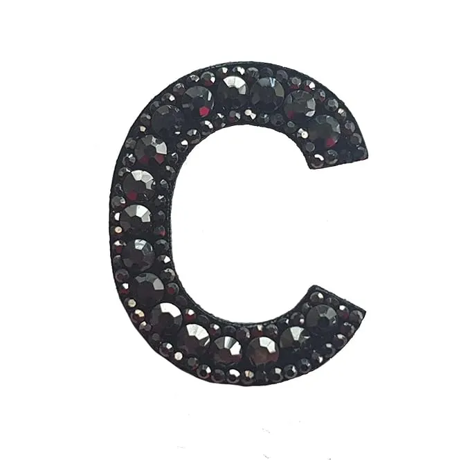 Letter C Black Rivet Hematite Hot fix Or Sew Patch