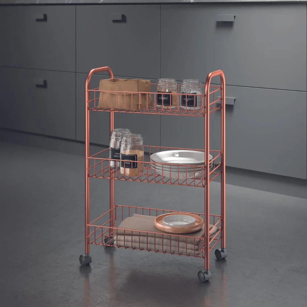 Lugano 3 Tier Rolling Cart Copper