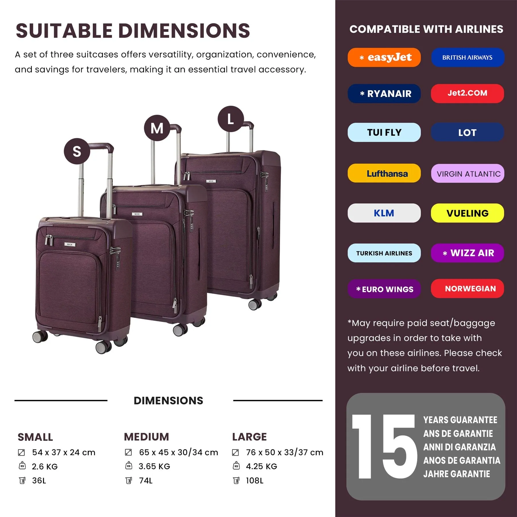 Luggage Suitcase Travel Bag Carry On Hand Cabin Check in Lightweight Expandable 4 Spinner Wheels Trolley Set | Parker