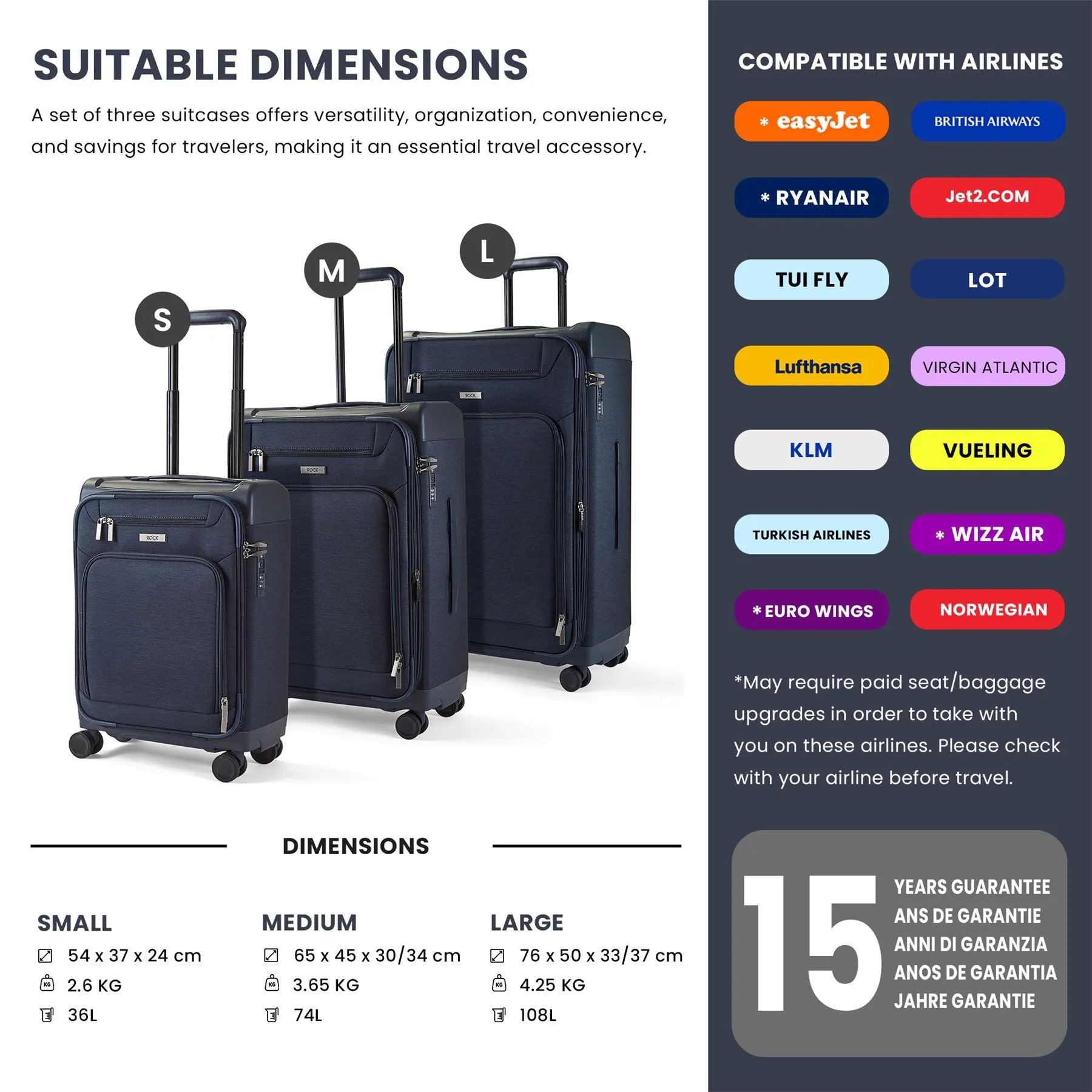 Luggage Suitcase Travel Bag Carry On Hand Cabin Check in Lightweight Expandable 4 Spinner Wheels Trolley Set | Parker