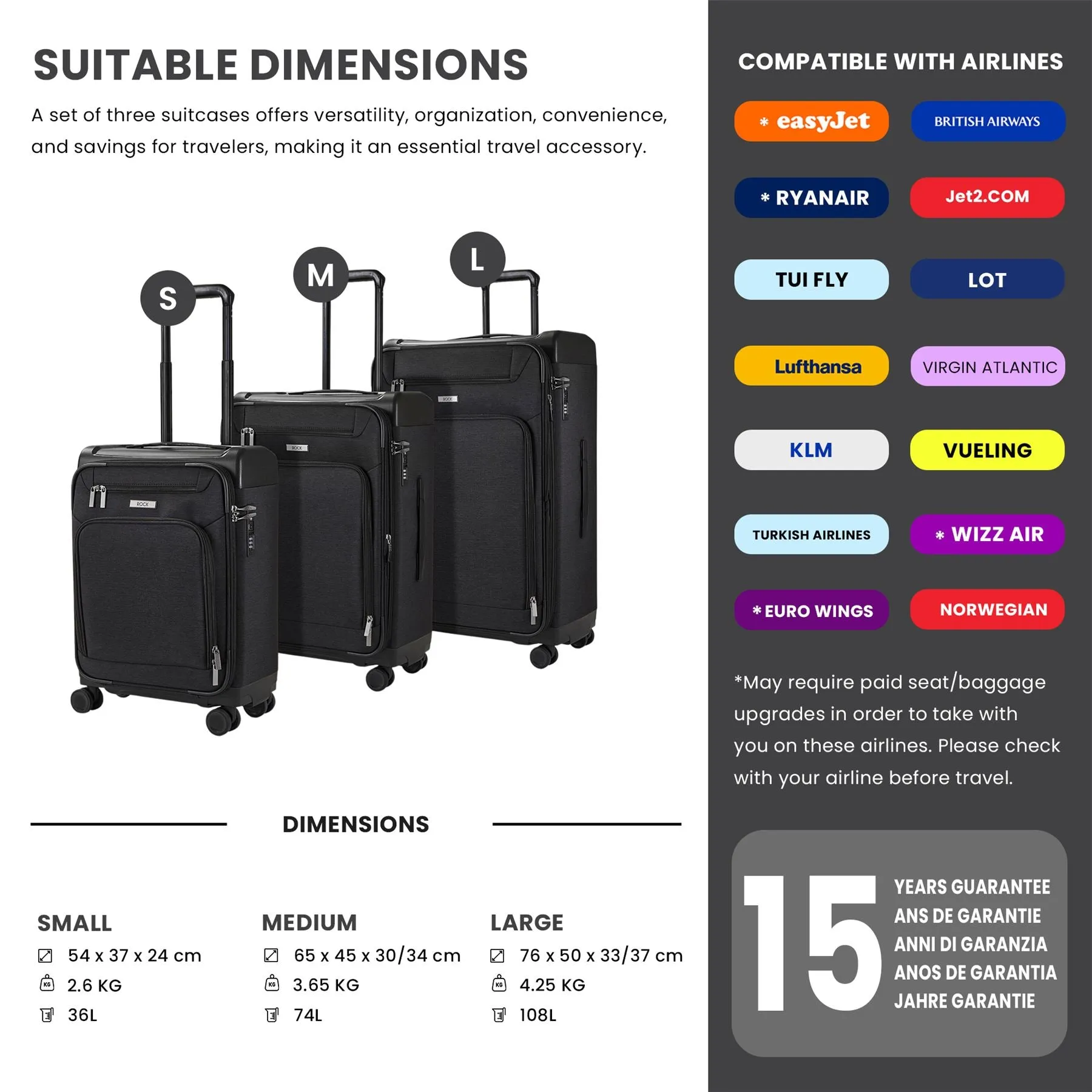 Luggage Suitcase Travel Bag Carry On Hand Cabin Check in Lightweight Expandable 4 Spinner Wheels Trolley Set | Parker