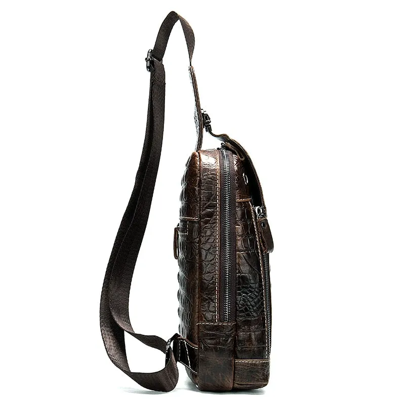 Luxury Alligator Pattern Leather Crossbody Messenger Bag