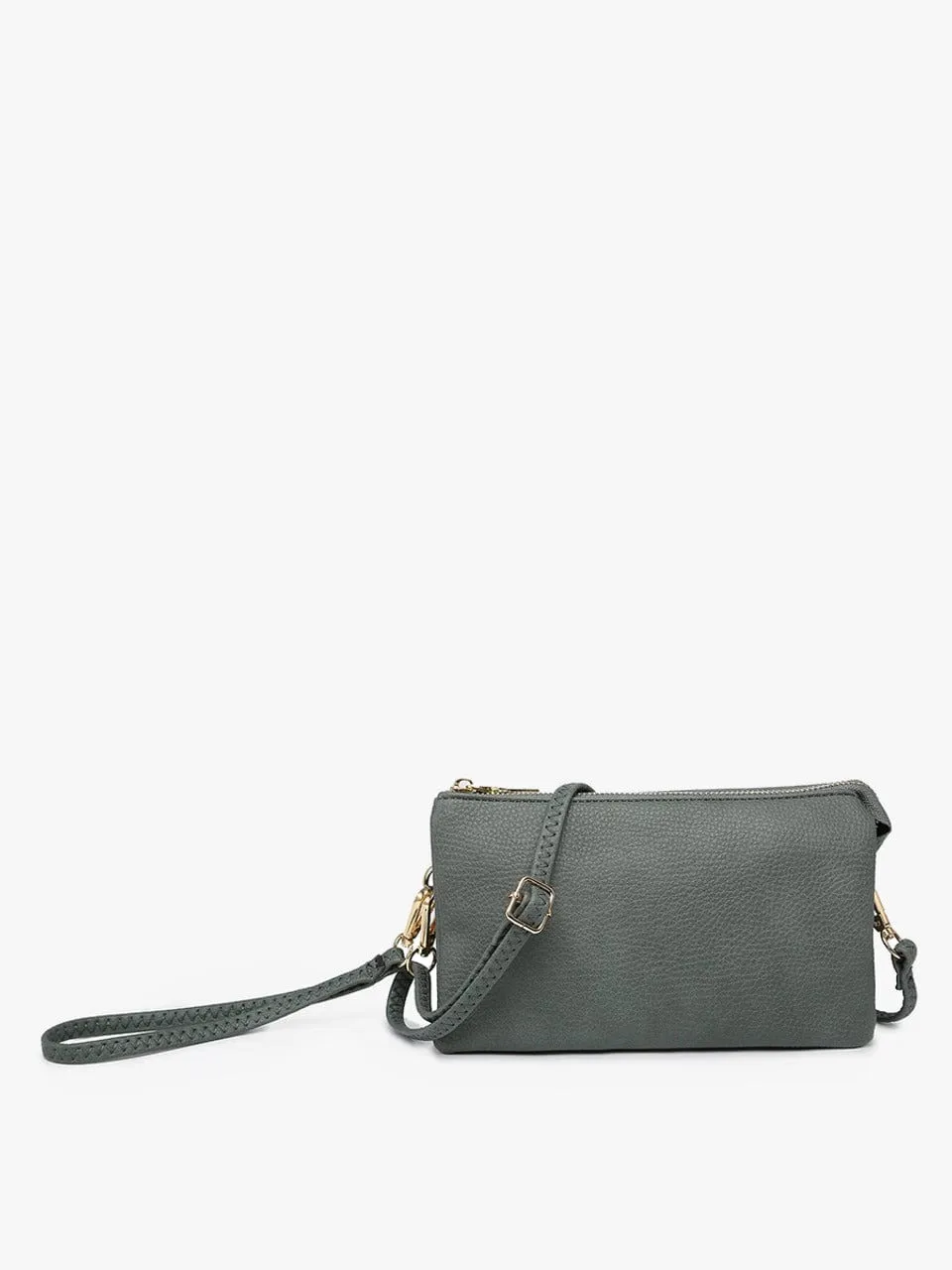 M013 Riley Plain Metallic 3 Compartment Crossbody/Wristlet