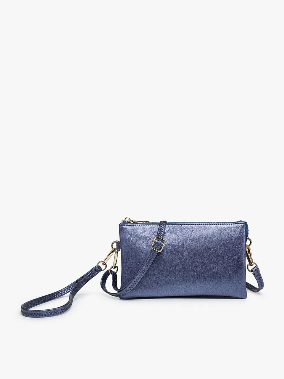 M013 Riley Plain Metallic 3 Compartment Crossbody/Wristlet