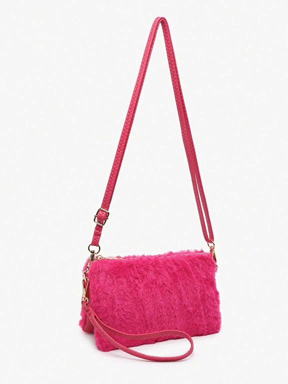 M013FUR Riley Faux Fur 3 Compartment Crossbody/Wristlet