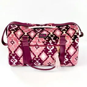 Makeup Junkie | Maroon Aztec Duffel Bag in Maroon and Pink Mix