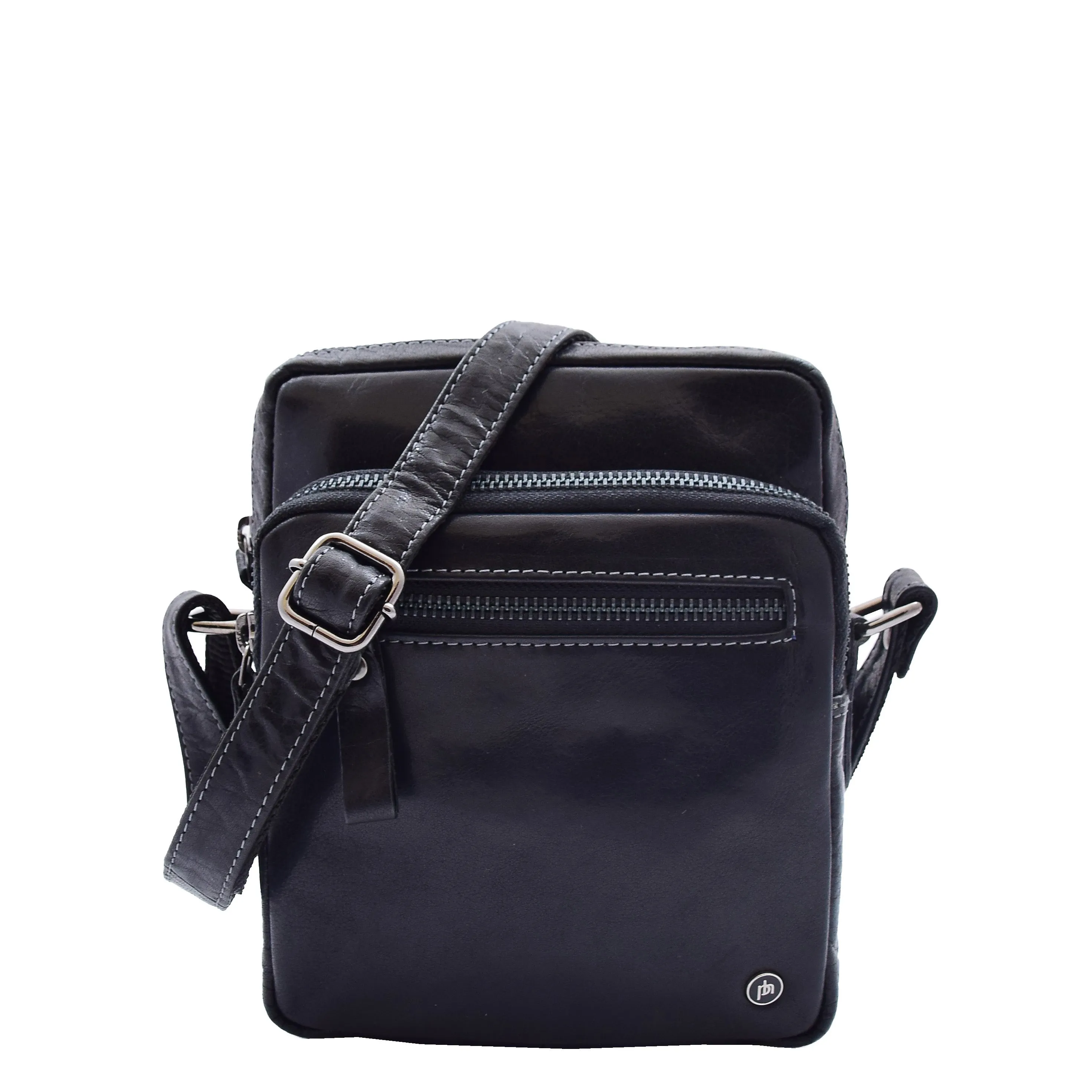 Mens Leather Cross Body Flight Bag Dolton Black