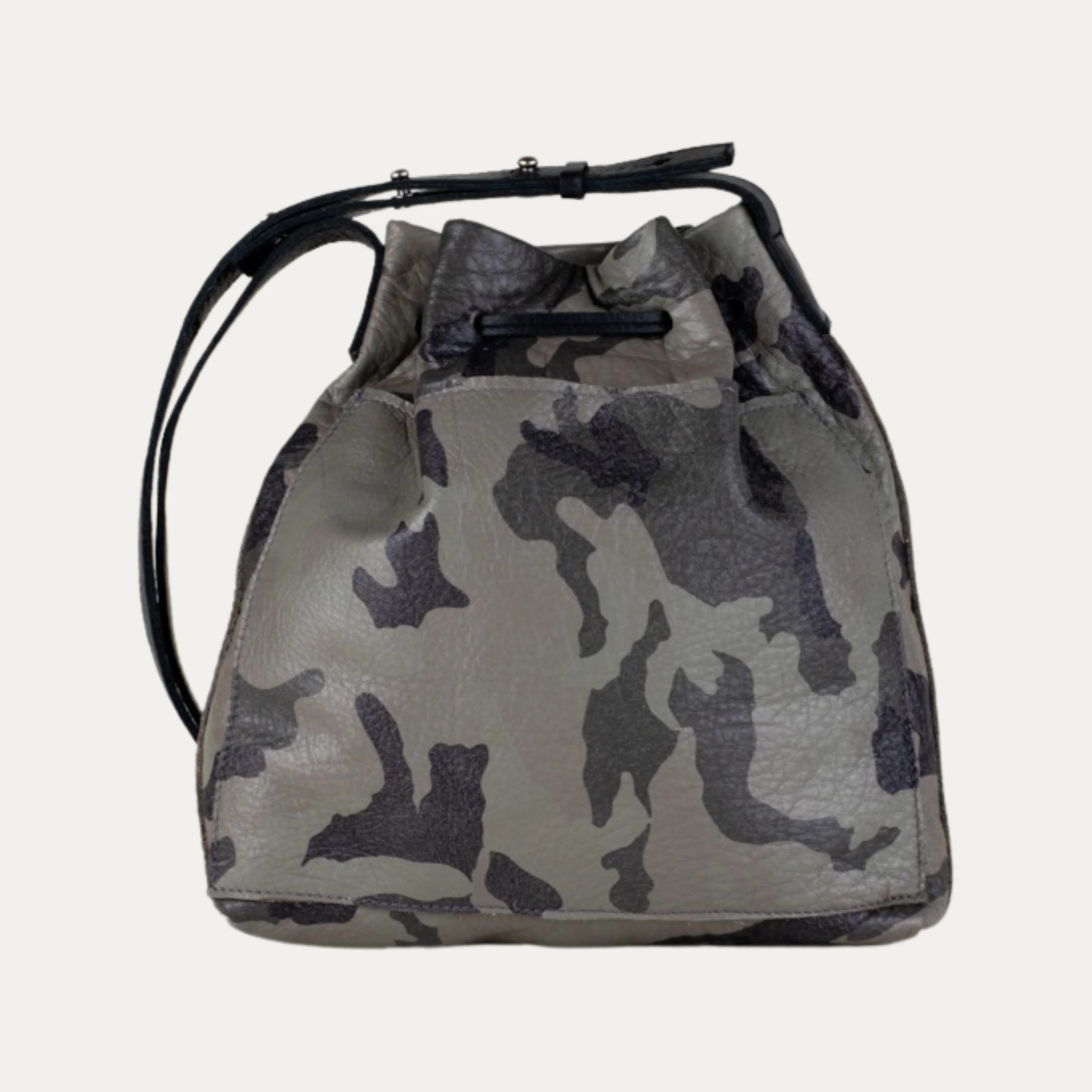 Mini Crossbody Tote | Grey Camo Leather   Silver Hardware