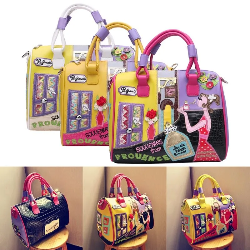 Modern Fun Cartoon Style Embroidered Tote Shoulder Bag