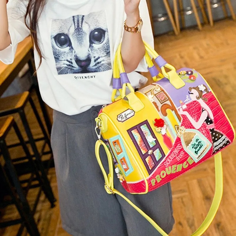 Modern Fun Cartoon Style Embroidered Tote Shoulder Bag